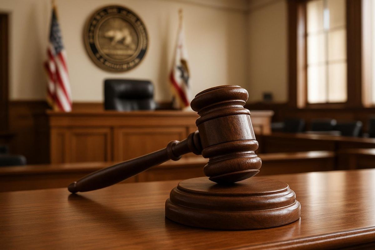 Courtroom gavel on desk in Sacramento