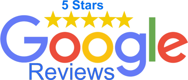 A google logo that says 5 stars google reviews